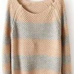Pink Blue Striped Long Sleeve Zipper Sweater