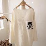 White Skull V Neck Bat Sle..