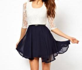 Sleeve Waist Lace Chiffon Dress