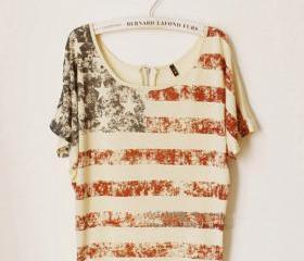 Vintage Old American Flag Printed Short-sleeve T-shirt 