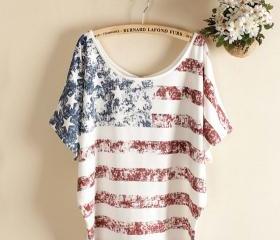 White Vintage Old American Flag Printed Short-sleeve T-shirt 