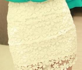 White High Waisted Lace Mini Dress