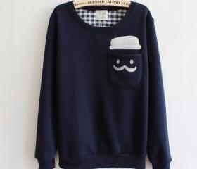 Blue Thickened Cashmere Fashion Doll Head Sweater