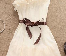 Sweet Flowers Shoulder Pleated Dress